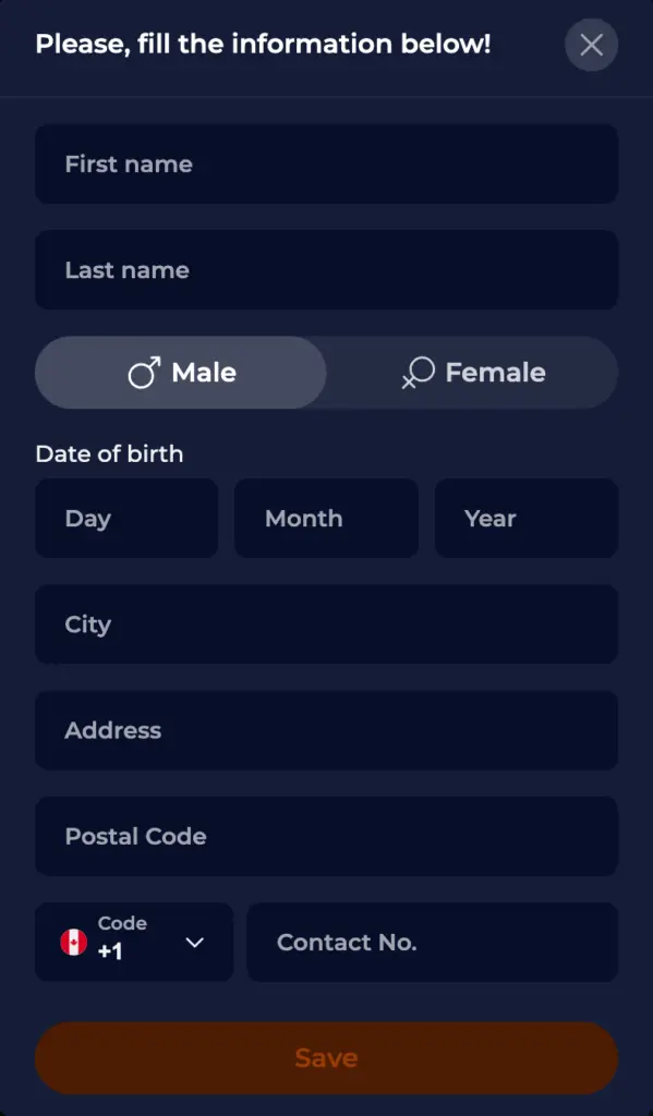 Snel formulier om een spelersaccount aan te maken